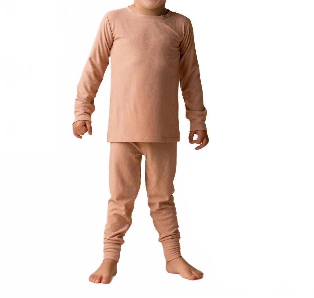 NEW IN MY JAMMERS boys solid ribbed long sleeve two piece pajama set in desert